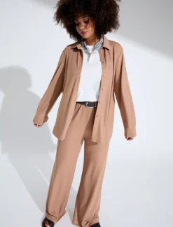 Camicia in jersey fluido - CARAMELLO