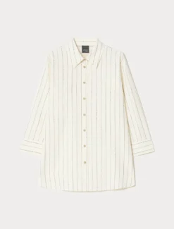 Camicia in lino e viscosa gessato - BIANCO