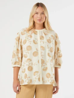 Camicia in mussola con ricamo - AVORIO