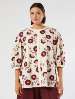 Camicia in mussola con ricamo - AVORIO