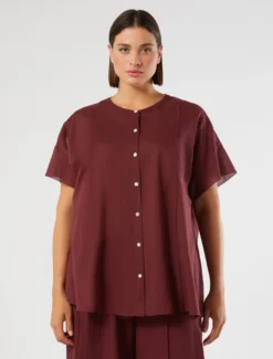 Camicia in mussola con ricamo - BORDEAUX