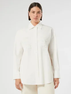 Camicia in popeline con ricamo - BIANCO AVORIO