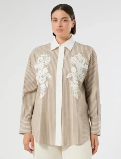 Camicia in popeline con ricamo - BIANCO AVORIO