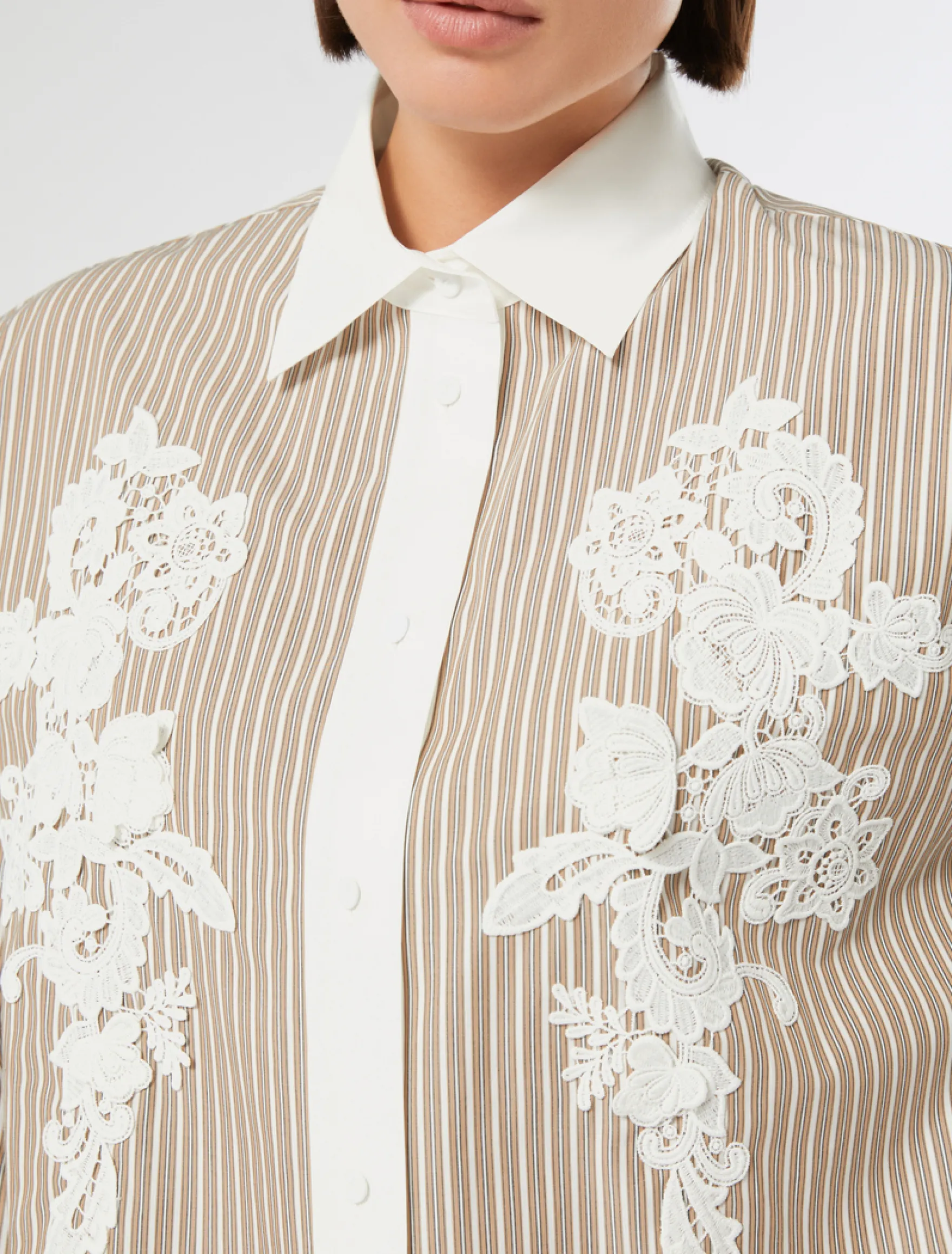 Camicia in popeline con ricamo - BIANCO AVORIO