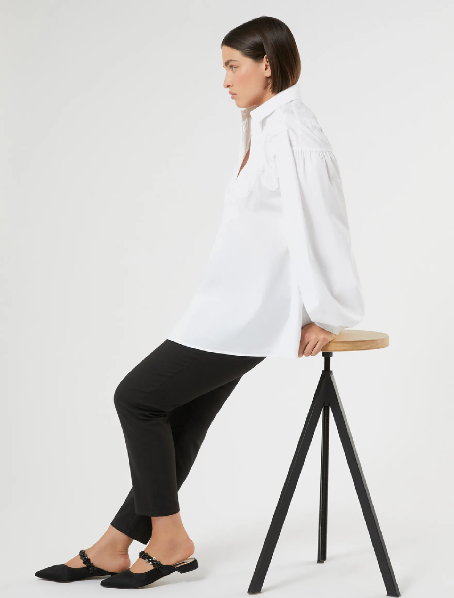 Camicia in popeline con ricamo - BIANCO OTTICO