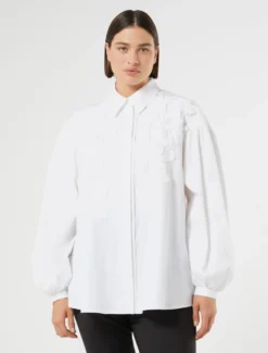 Camicia in popeline con ricamo - BIANCO OTTICO
