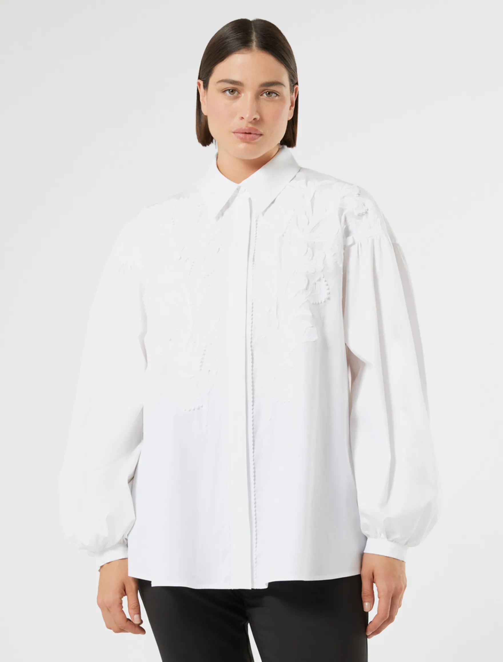 Camicia in popeline con ricamo - BIANCO OTTICO