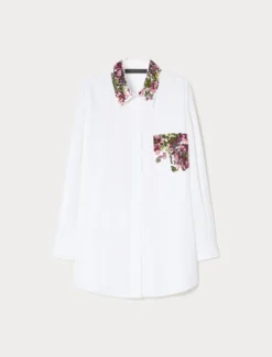 Camicia in popeline con ricamo - BIANCO OTTICO