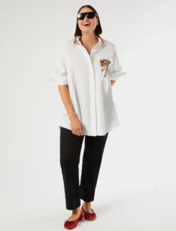 Camicia in popeline con ricamo - BIANCO OTTICO