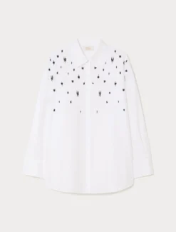Camicia in popeline con ricamo - BIANCO OTTICO