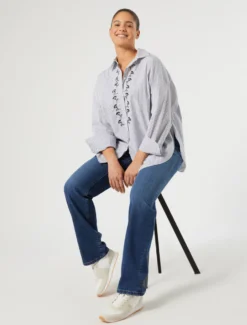 Camicia in popeline con ricamo - BIANCO OTTICO