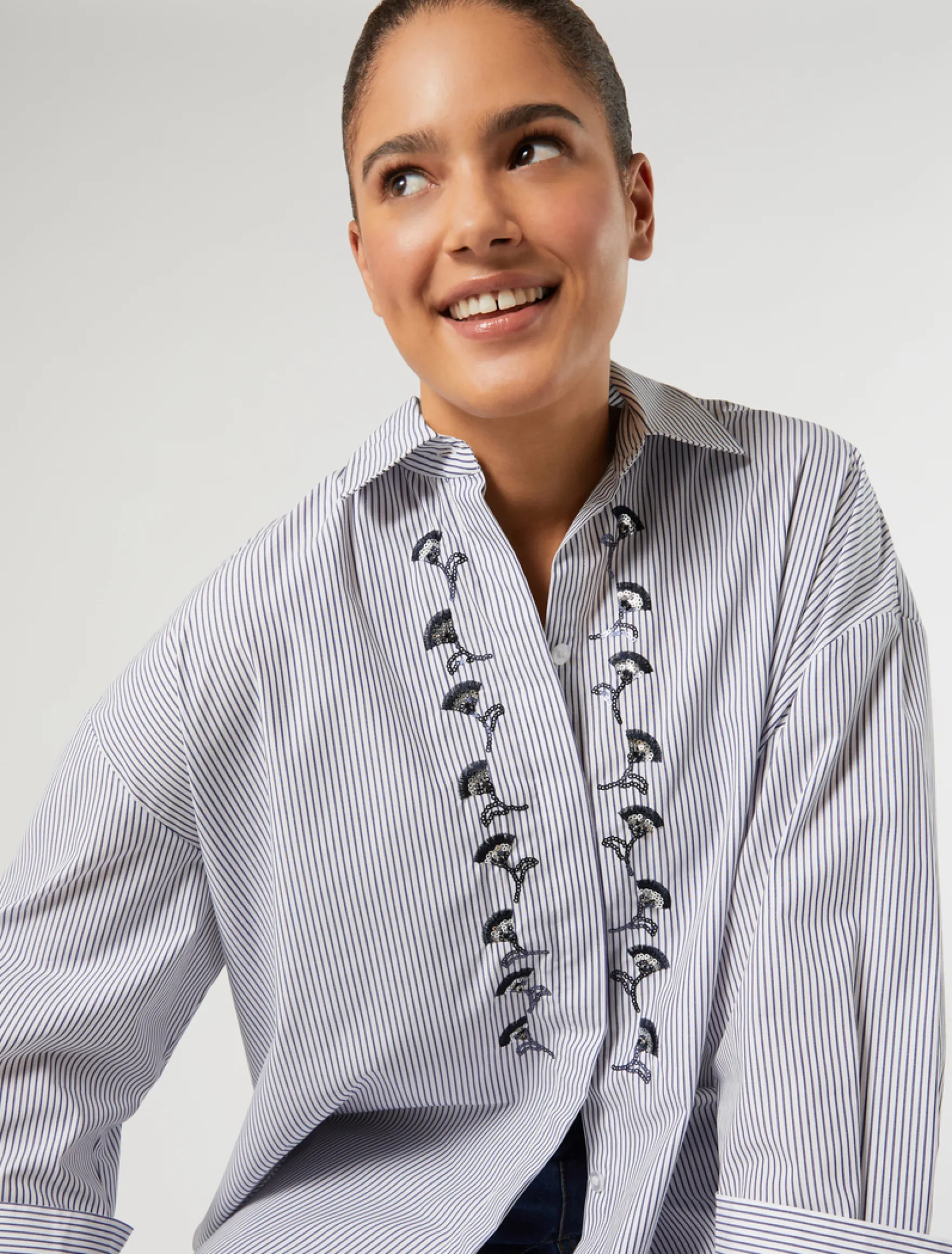Camicia in popeline con ricamo - BIANCO OTTICO