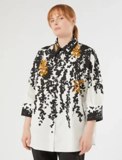 Camicia in popeline con stampa - BIANCO NERO