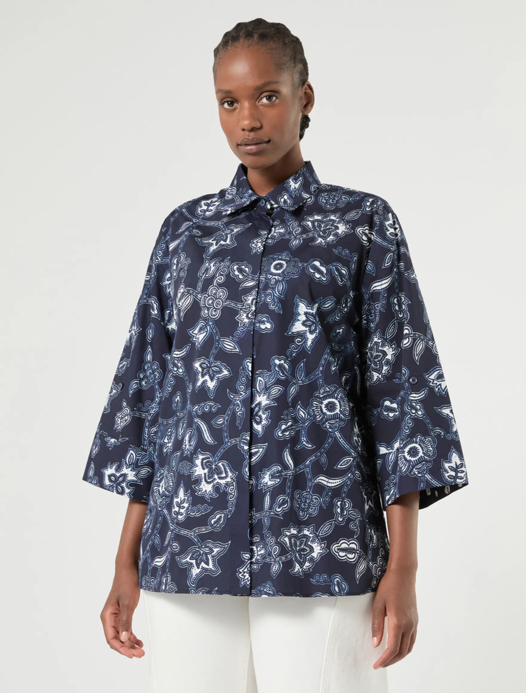 Camicia in popeline di cotone - BLU