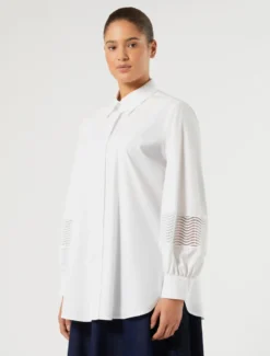 Camicia in popeline di cotone con pizzo - BIANCO OTTICO