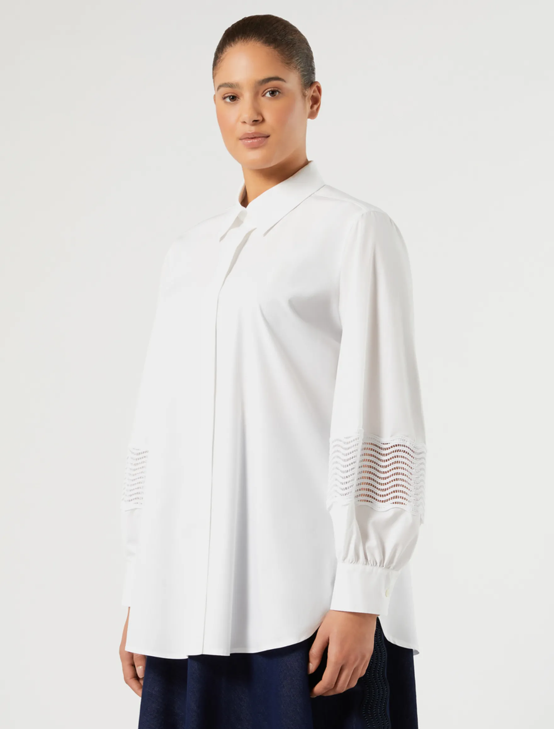 Camicia in popeline di cotone con pizzo - BIANCO OTTICO