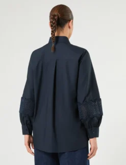 Camicia in popeline di cotone con pizzo - BLU