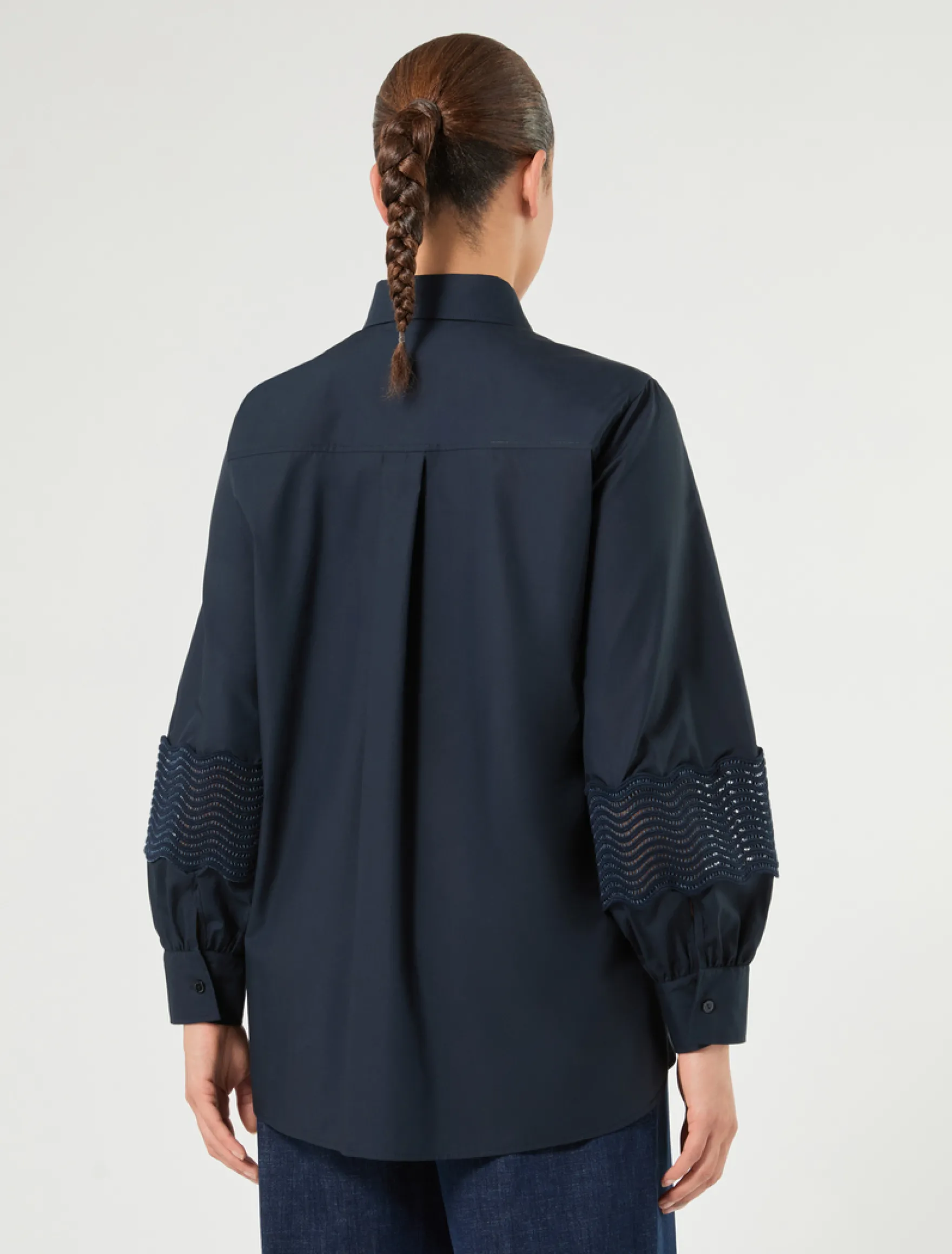 Camicia in popeline di cotone con pizzo - BLU