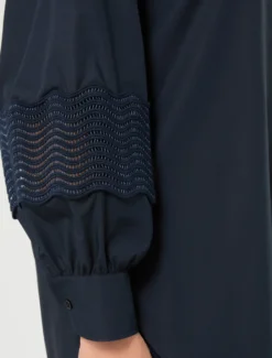 Camicia in popeline di cotone con pizzo - BLU