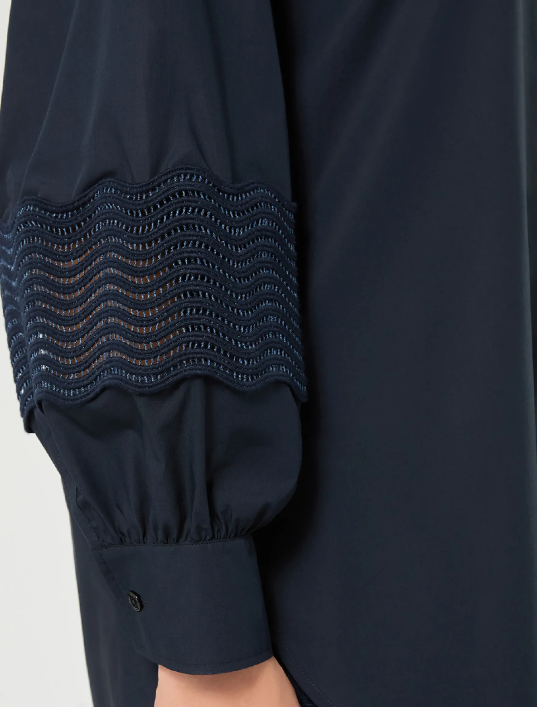 Camicia in popeline di cotone con pizzo - BLU