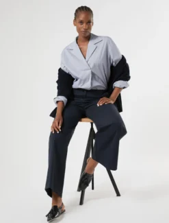 Camicia in popeline rigato - BIANCO BLU