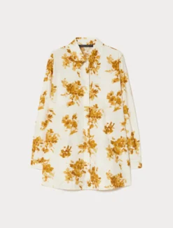 Camicia in popeline stampato - MARRONE ORO BIANCO