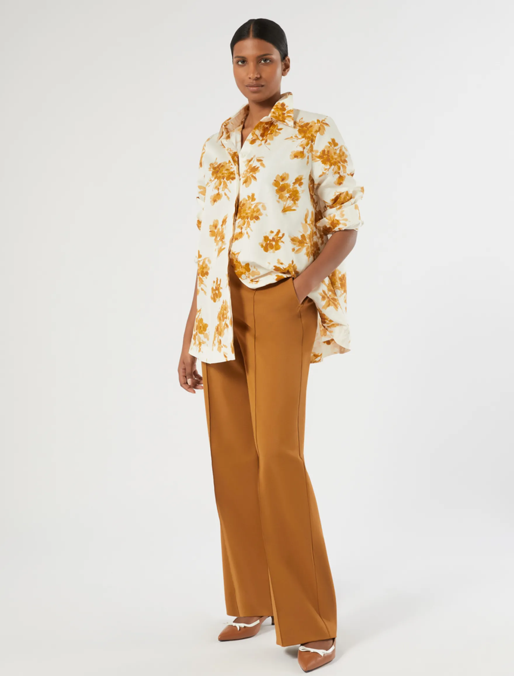 Camicia in popeline stampato - MARRONE ORO BIANCO