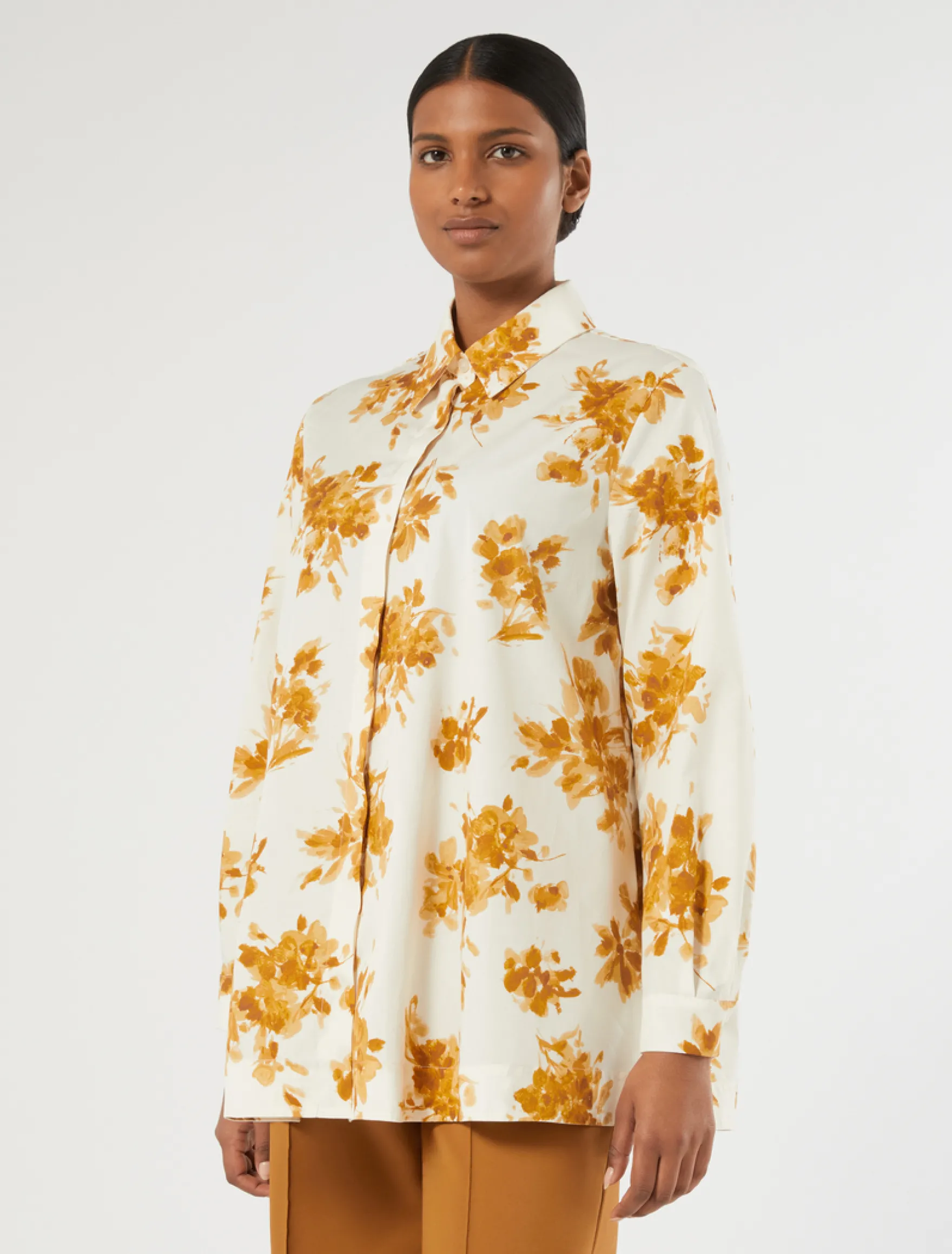 Camicia in popeline stampato - MARRONE ORO BIANCO