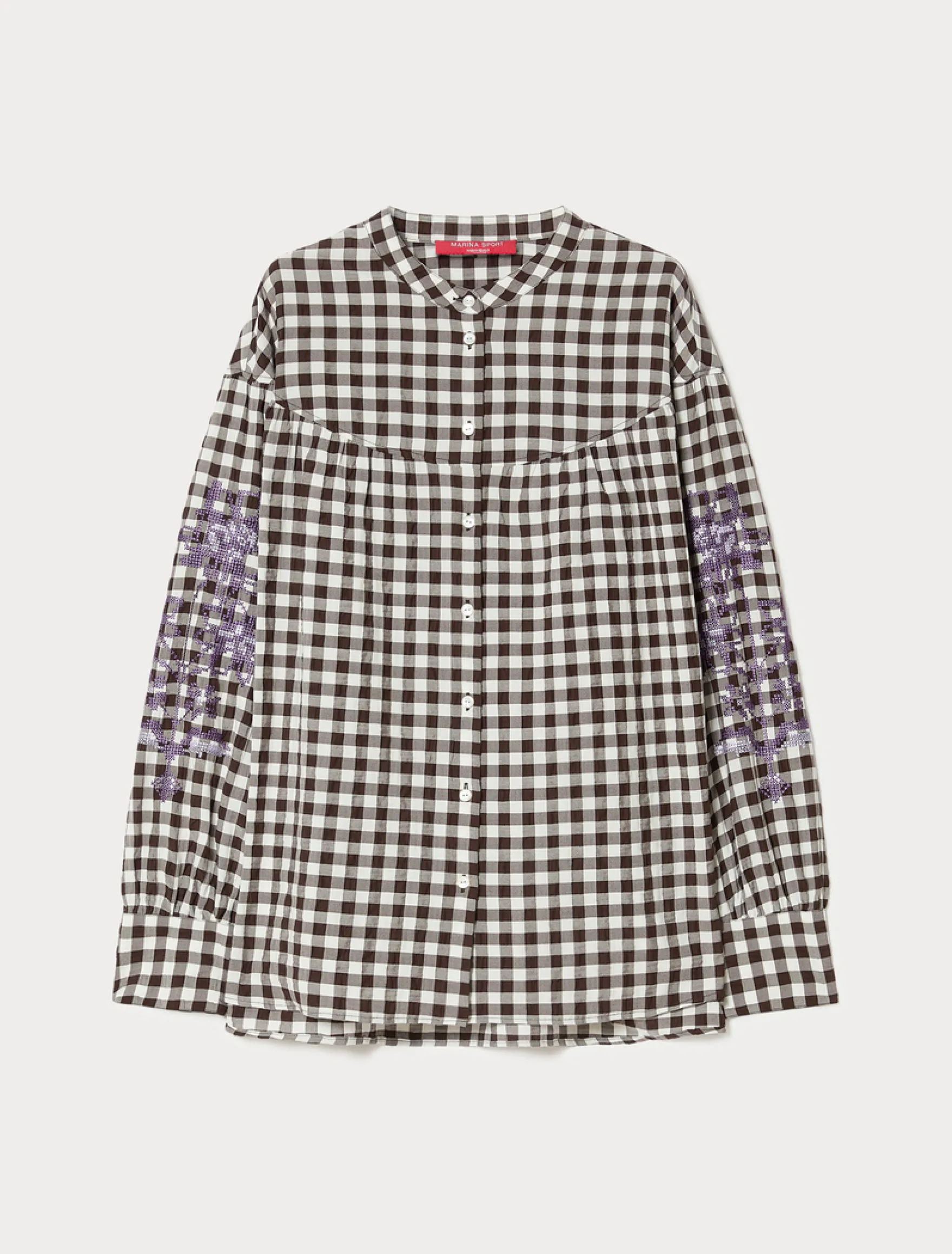 Camicia in popeline Vichy con ricamo - CIOCCOLATO