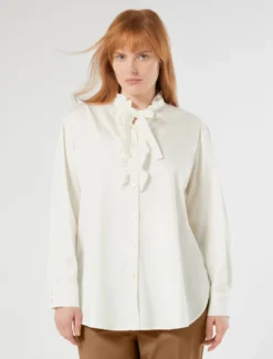 Camicia in rasatello di cotone - AVORIO