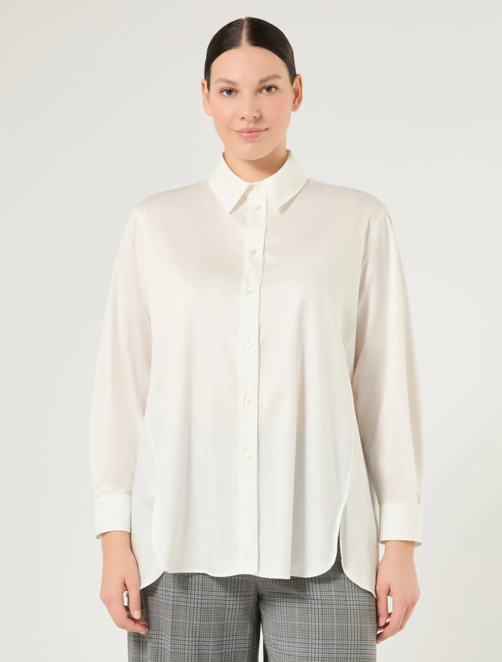 Camicia in raso di cotone - AVORIO