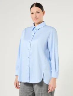 Camicia in raso di cotone - AZZURRO