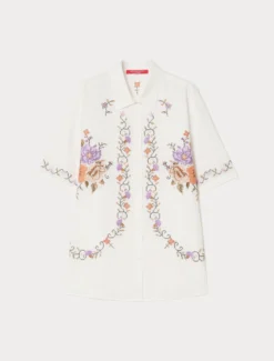 Camicia in tela di cotone con ricami - AVORIO