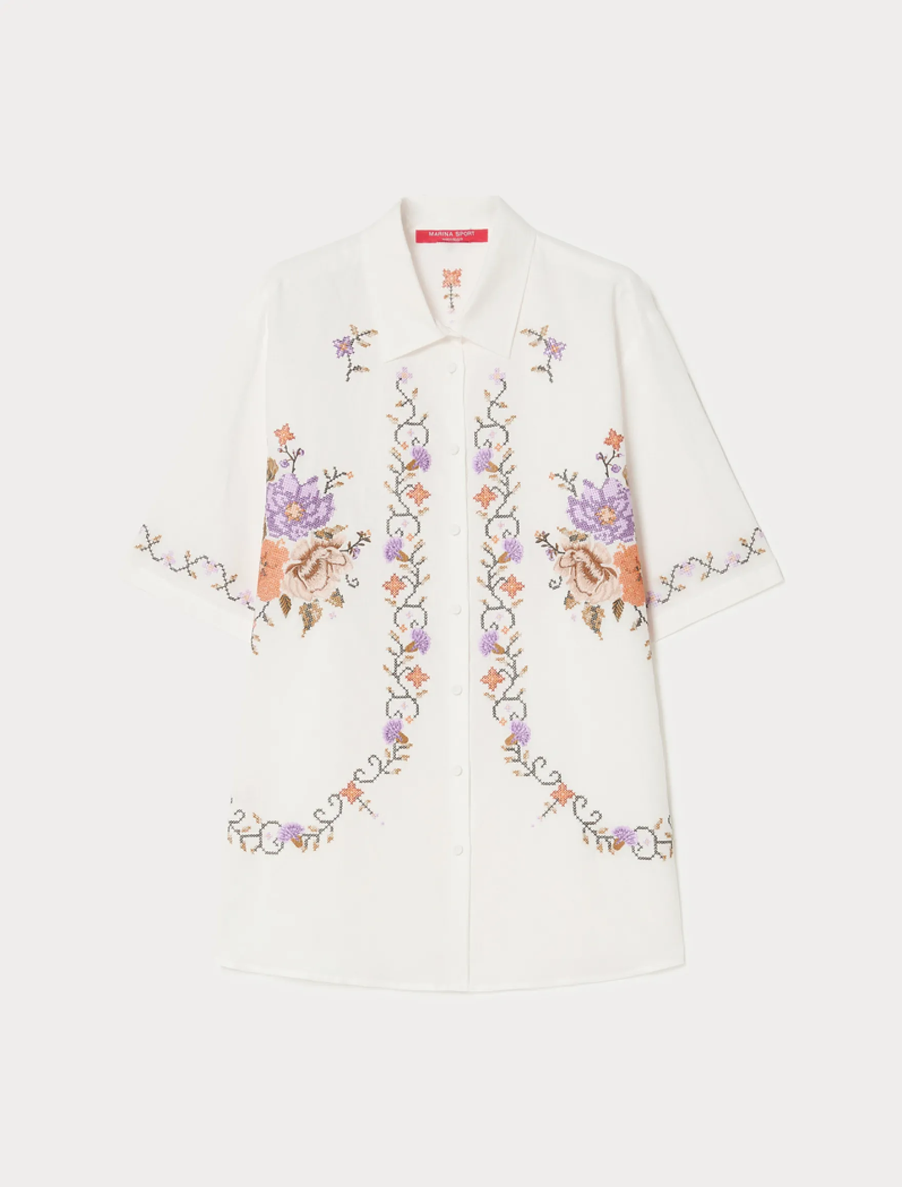 Camicia in tela di cotone con ricami - AVORIO