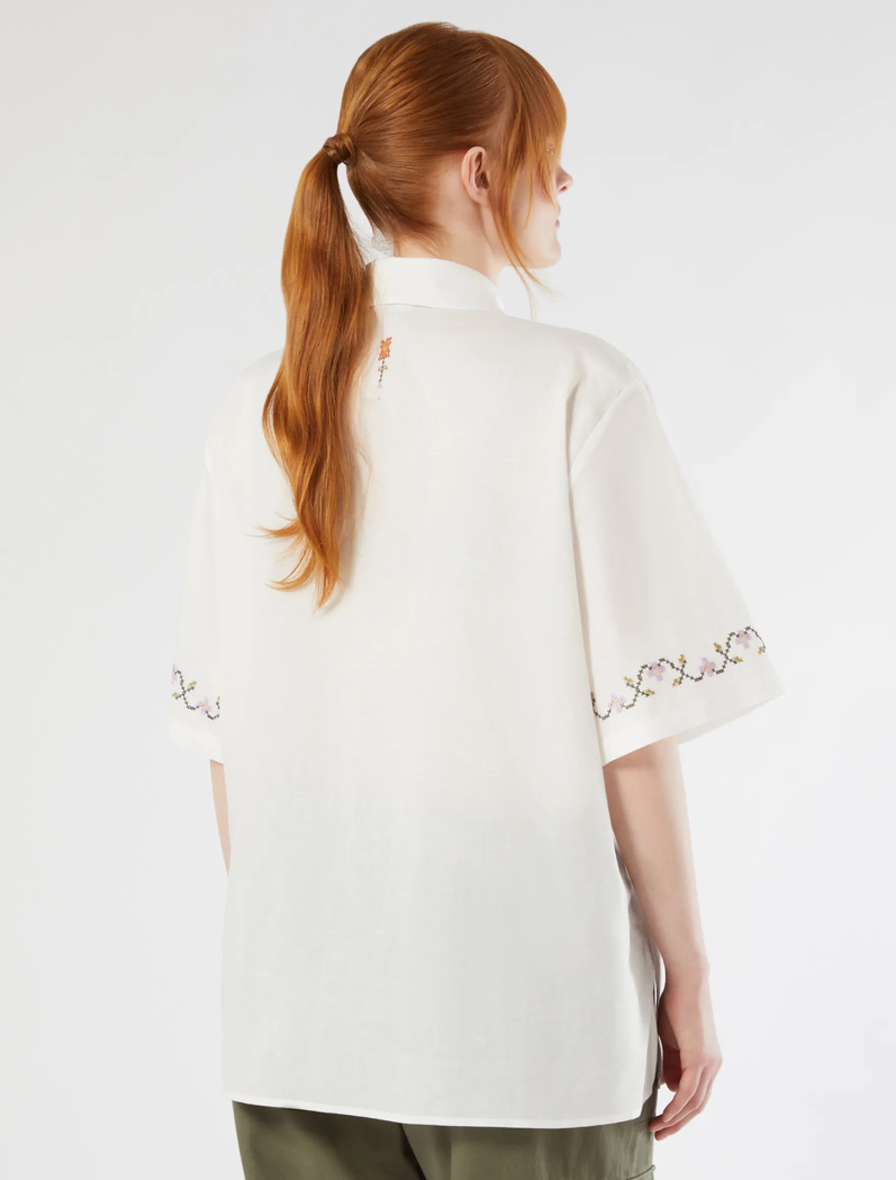 Camicia in tela di cotone con ricami - AVORIO