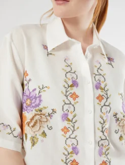 Camicia in tela di cotone con ricami - AVORIO