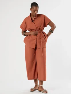 Camicia in tela di cotone - TERRACOTTA