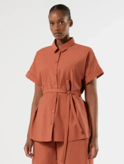 Camicia in tela di cotone - TERRACOTTA