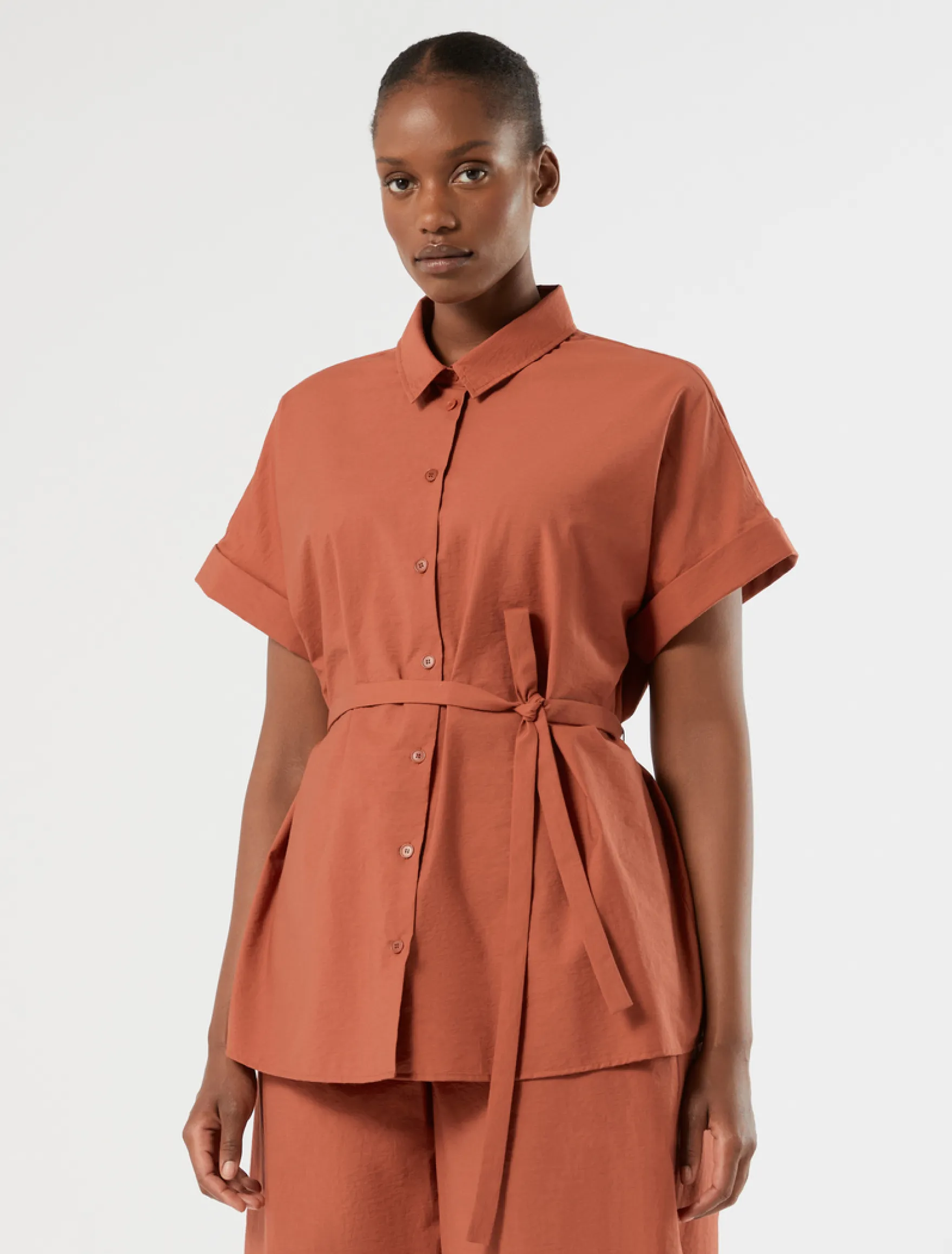 Camicia in tela di cotone - TERRACOTTA