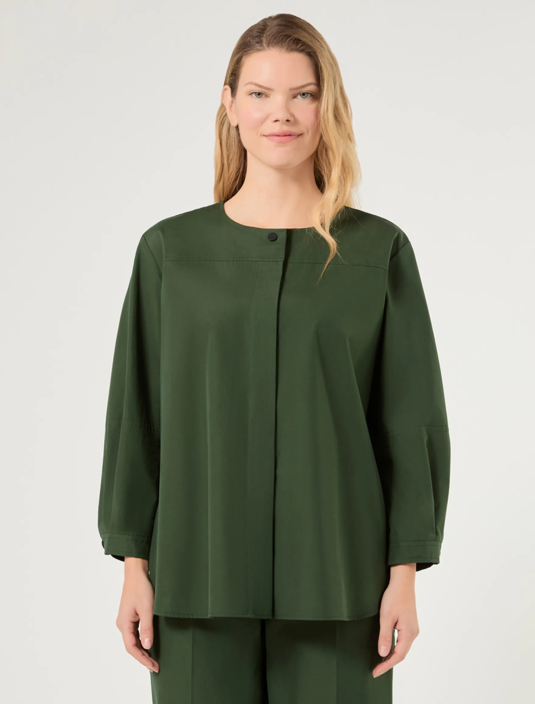 Camicia in tela di cotone - VERDE SCURO