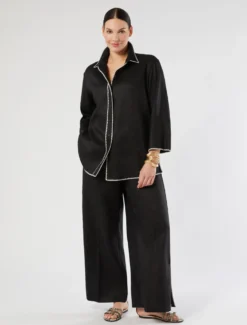 Camicia in tela di lino - NERO