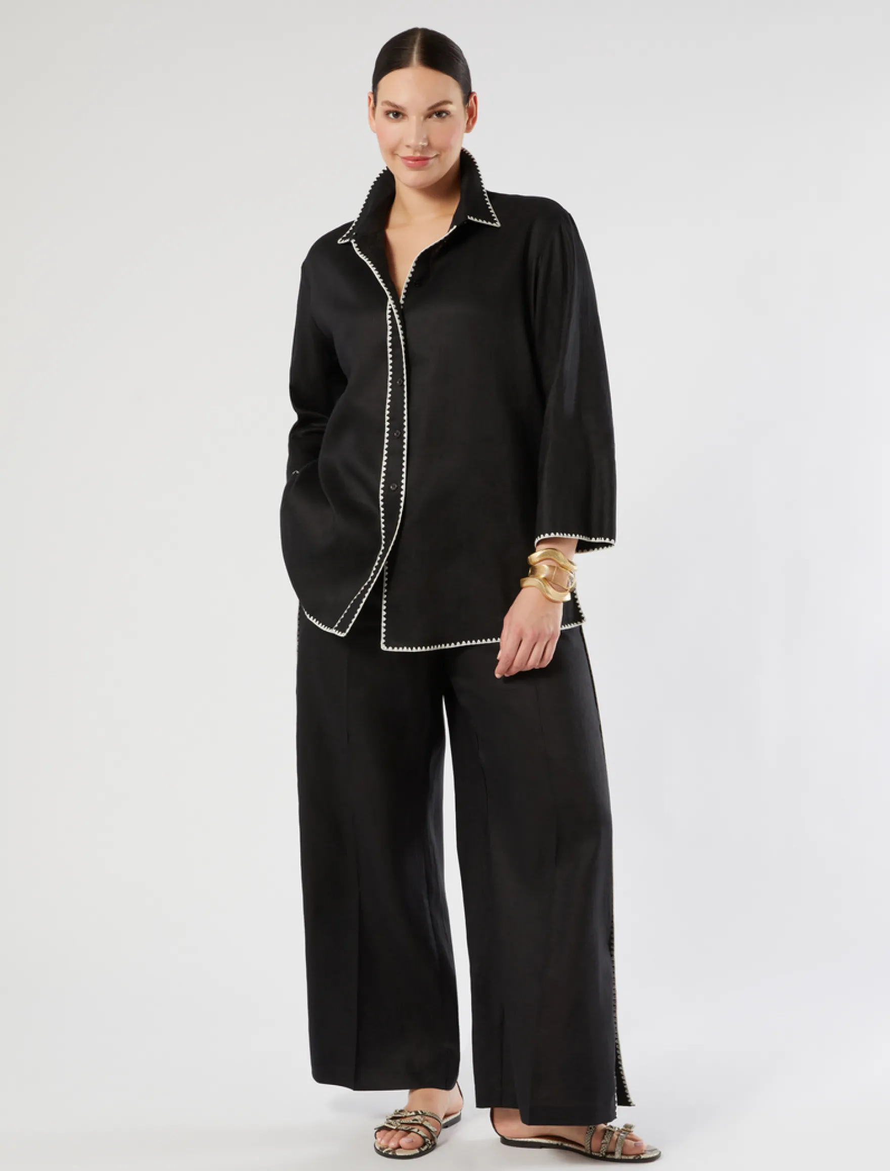 Camicia in tela di lino - NERO