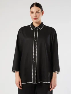 Camicia in tela di lino - NERO