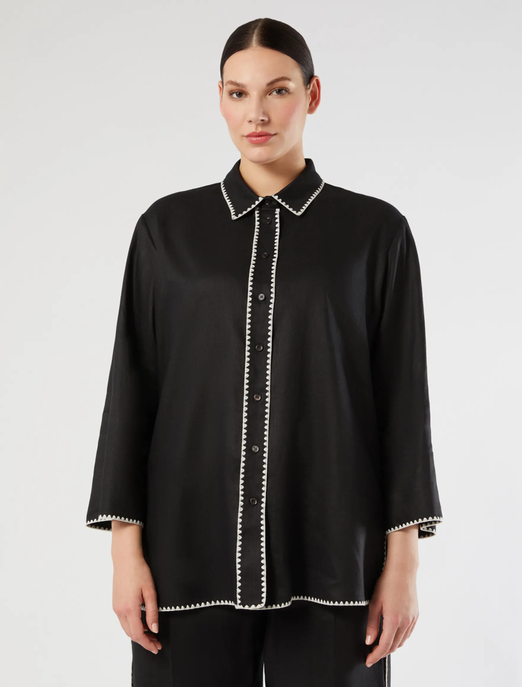 Camicia in tela di lino - NERO