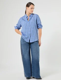 Camicia in viscosa tinto filo - AZZURRO
