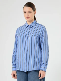 Camicia in viscosa tinto filo - AZZURRO