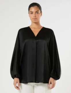 Camicia over in satin - NERO