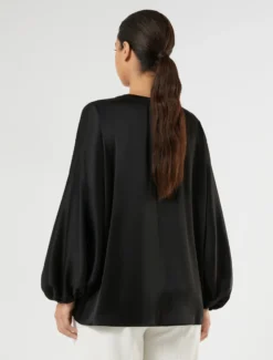 Camicia over in satin - NERO