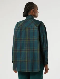 Camicia over in tela di cotone check - VERDE SCURO