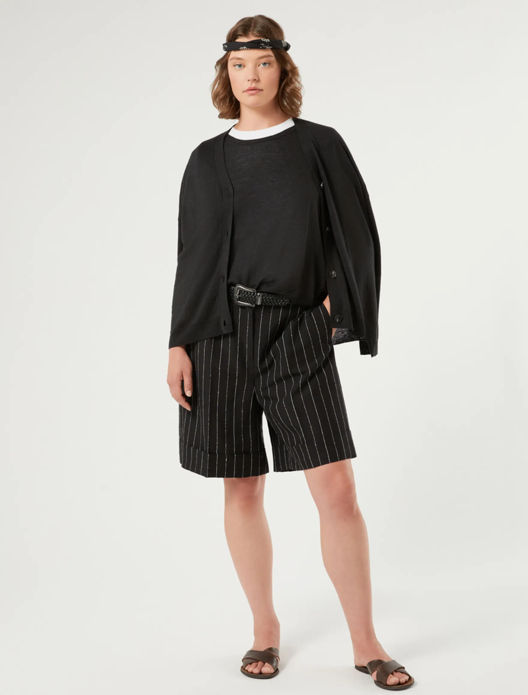 Canotta e cardigan in lino e cotone - NERO